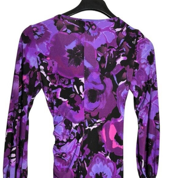 Chaps Midi Dress Size S Ruched Gathered Side Abstract Floral Multicolor - Picture 5 of 7